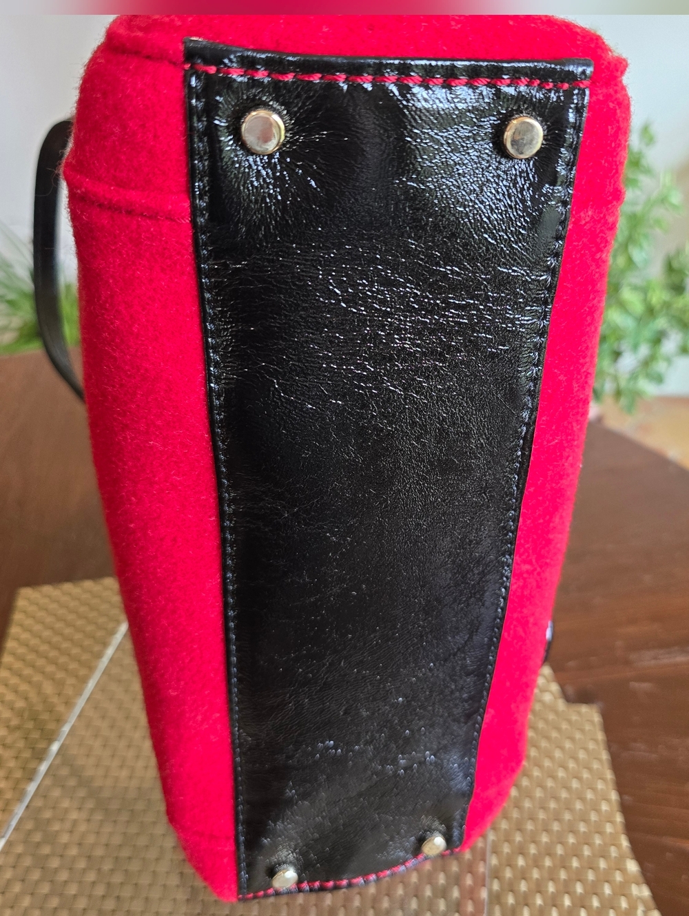EUC Kate Spade Red Wool Button-Accent Tote - Picture 4 of 12
